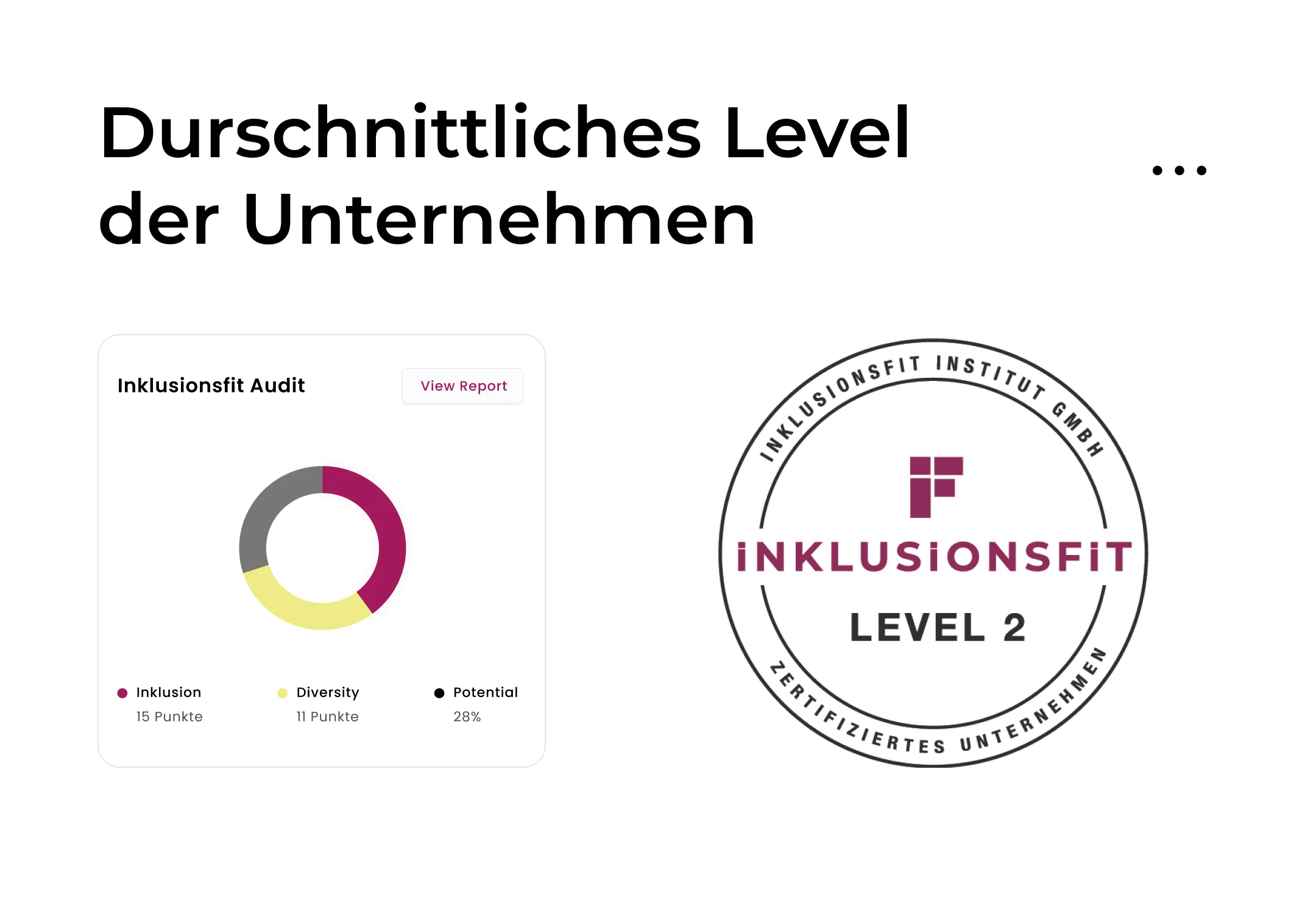 Durchschnittliches Level der Unternehmen mit Inklusionsfit Audit Ergebnissen und Level 2 Zertifizierung.