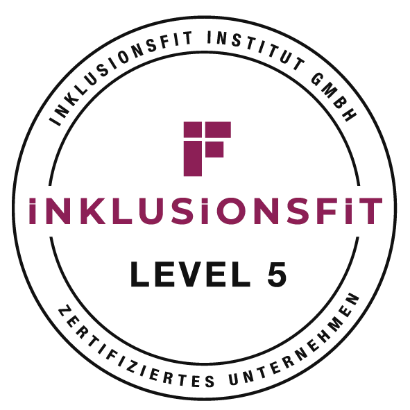 Siegel des Inklusionsfit Instituts, Level 5 Zertifizierung.