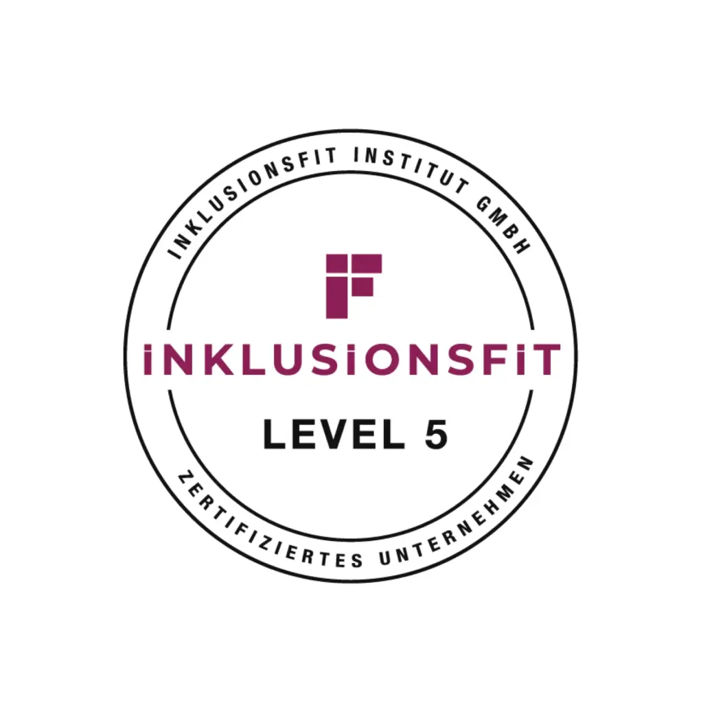 Siegel von Inklusionsfit Level 5, zertifiziertes Unternehmen.